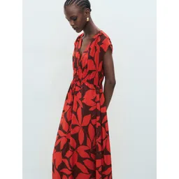 MANGO Floral Printed V-Neck A-Line Midi Dress image 4