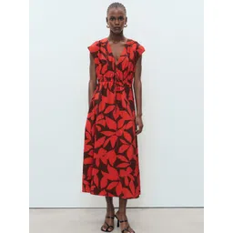 MANGO Floral Printed V-Neck A-Line Midi Dress image 1