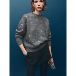 MANGO Floral Self Design Pullover with Embellished Detail-picture-13