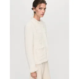 MANGO Frayed Detail Round Neck Tailored Jacket-image-9