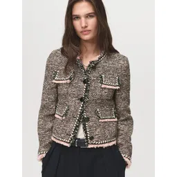 MANGO Frayed Edges Crop Tweed Jacket-image-2