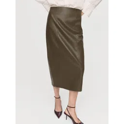 MANGO High Waist Faux Leather Paneled Midi Straight Skirt-picture-31