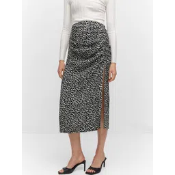 MANGO Monochrome Ruched Printed Side Slit Midi Skirt-picture-30