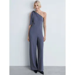 MANGO One Shoulder Flared Fit Jumpsuit with Knot Detail-picture-41