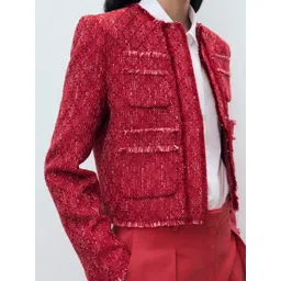 MANGO Open Front Frayed Edges Crop Tweed Jacket-picture-39