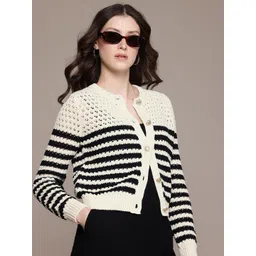 MANGO Open Knit Striped Round Neck Cardigan-picture-26