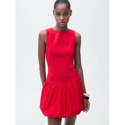 MANGO Pleated Detail Fit & Flare Mini Dress with Bubble Hem image 1