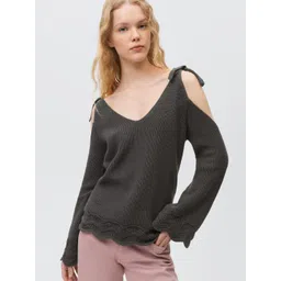 MANGO Ribbed V-Neck Pure Cotton Sweaters-picture-42
