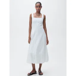 MANGO Schiffli Design Shoulder Straps Seamed A-Line Midi Dress with Puffed Hem-picture-17