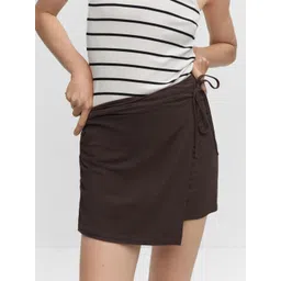 MANGO Solid Tie-Up Mini Wrap Skirt-picture-13