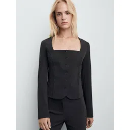 MANGO Square Neck Paneled Crop Blazer-picture-54