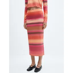 MANGO Striped Acrylic Knitted Straight Midi Skirt-picture-11