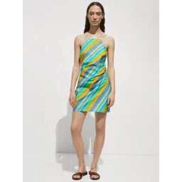 MANGO Striped Halter Neck Pure Cotton Sheath Mini Dress-picture-26