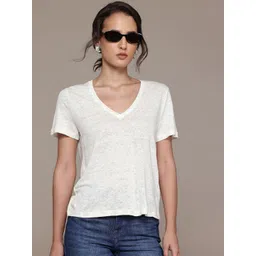 MANGO V-Neck Linen T-shirt-picture-33