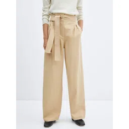 MANGO Women Belted Wide Leg Pleated Trousers-picture-10