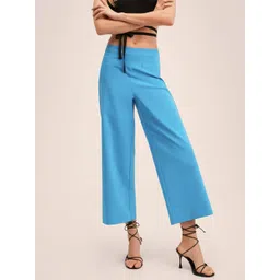 MANGO Women Blue Solid Pocket Detail Culottes Trousers-picture-36