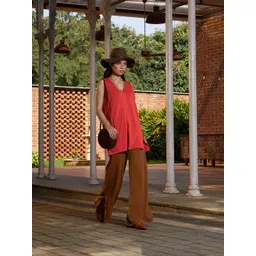 MANGO Women Cherry Red Solid Linen Blend Longline Oversized Cardigan-image-36