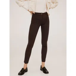 MANGO Women Coffee Brown Solid Cropped Regular Trousers-picture-19