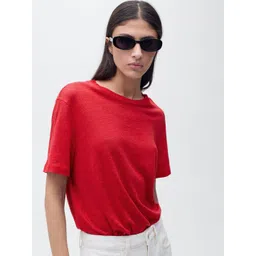 MANGO Women Drop-Shoulder Sleeves Linen T-shirt-picture-23