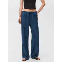 MANGO Women Floral Embellished Straight Fit Trousers-picture-38