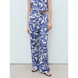 MANGO Women Floral Printed Mid-Rise Pleated Relaxed Fit Trousers-picture-31