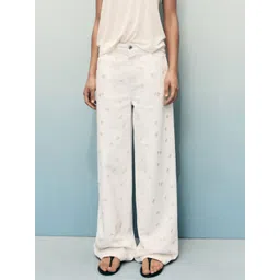 MANGO Women Floral Printed Pure Cotton Wide Leg Jeans-picture-34