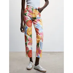 MANGO Women Floral Printed Straight Fit Pure Cotton Cropped Jeans-picture-33
