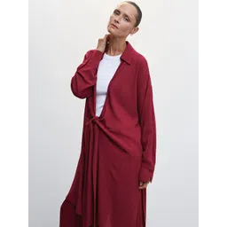 MANGO Women Fuchsia Solid Sustainable Longline Tie-Up Shrug-picture-22