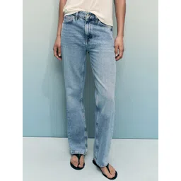 MANGO Women Mid-Rise Pure Cotton Light Fade Straight Fit Jeans-picture-16