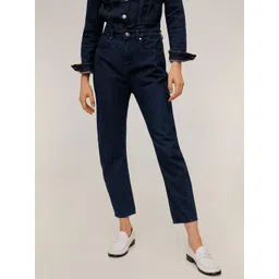 MANGO Women Navy Blue Solid Slouchy Regular Fit High-Rise Clean Look Sustainable Jeans-picture-17