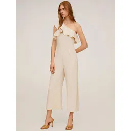 MANGO Women Off-White Solid One-Shoulder Cropped Basic Jumpsuit-picture-23