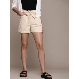 Mango Women Off-White Solid Pure Cotton Above-Knee Length Denim Shorts With Belt-picture-27