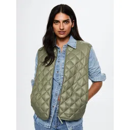 MANGO Women Olive Green Quilted Jacket-picture-29