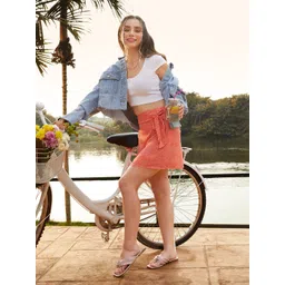 MANGO Women Orange Micro Floral Printed Mini Skirt-picture-14