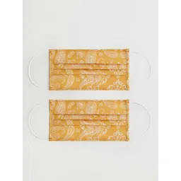 MANGO Women Pack of 2 Mustard Yellow & White Ethnic Printed 2 Ply Hygienic Reusable Masks-picture-24