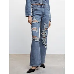 MANGO Women Pure Cotton Straight Fit High-Rise Highly Distressed Jeans-picture-30