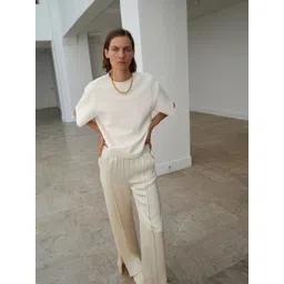 MANGO Women Straight Fit Panelled Satin Trousers-picture-31