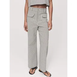 MANGO Women Striped Straight Fit High-Rise Trousers-picture-15