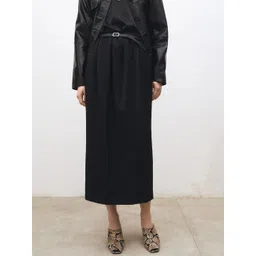 mango selection MANGO Wool Blend Straight Gather Detailed Midi Skirt-picture-34