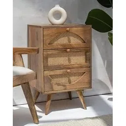 MANGO TRUNK Mango Wooden Hana Rattan 3-Drawer Side Table | Natural Wood Finish | Solid Mango Wood | Cane Webbing | Wooden Knob | Living-Room Furniture | Best Furniture for Home | 50X40X80 cms-picture-27