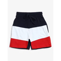 Maniac Boys Navy Blue & White Colourblocked Slim Fit Regular Shorts-picture-42