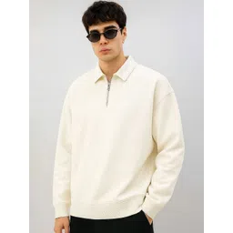 Maniac Men Solid Polo Neck Full Sleeve Cotton Fleece Pullover Sweatshirt-picture-21