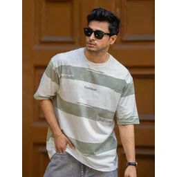 Maniac Men Striped Round Neck Cotton Oversized T-shirt-picture-30