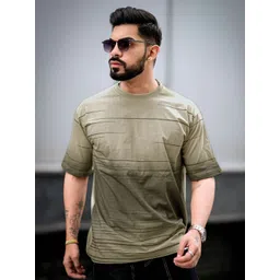 Maniac Men Striped Round Neck Cotton Oversized T-shirt-picture-10