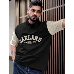 Maniac Men Typography Printed Polo Collar Cotton Oversized T-Shirt-picture-26