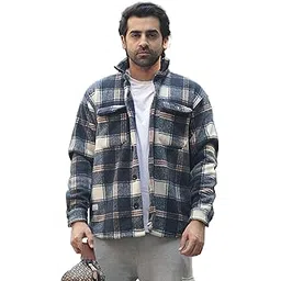 maniac Mens Chcekered Onion Fullsleeve Polyester Blend Fleece Shacket-picture-18