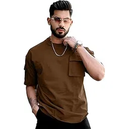 maniac Mens Solid Polo Neck 3/4th Sleeve Brown Cotton T-Shirt-picture-39