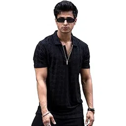 maniac || Mens || Textured || Polo Neck || Half Sleeve || Half Zipper || Cotton Lycra Blend || Polo T-Shirt-picture-46