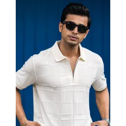 Maniac Textured Polo Collar Cotton T-shirt-picture-21