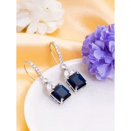 Manikya Rhodium-Plated American Diamond Studded Square Shaped Drop Earrings-picture-21